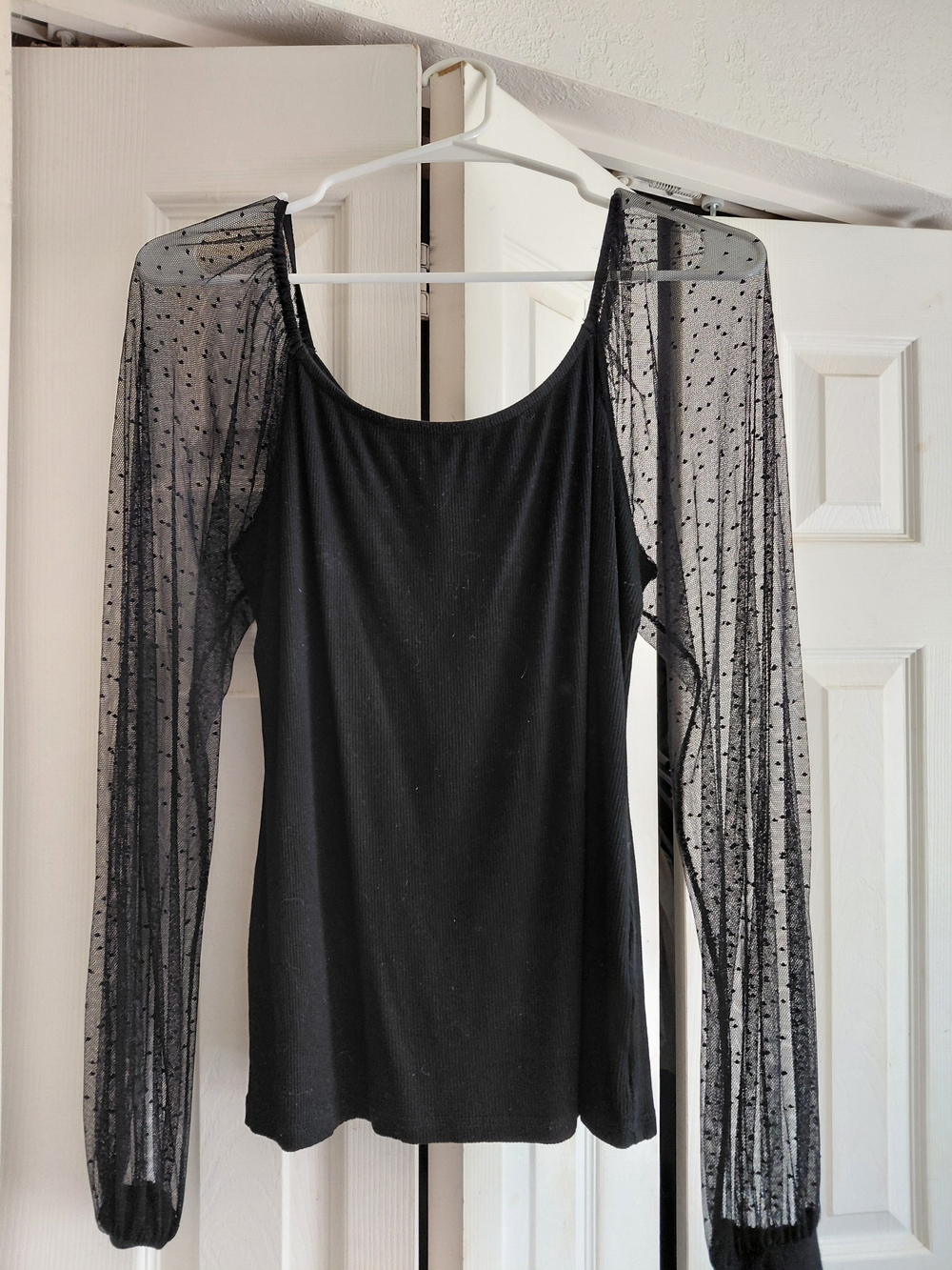 Black Sheer Sleeve Women's Top